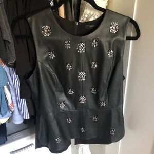 Leather peplum top with beading
